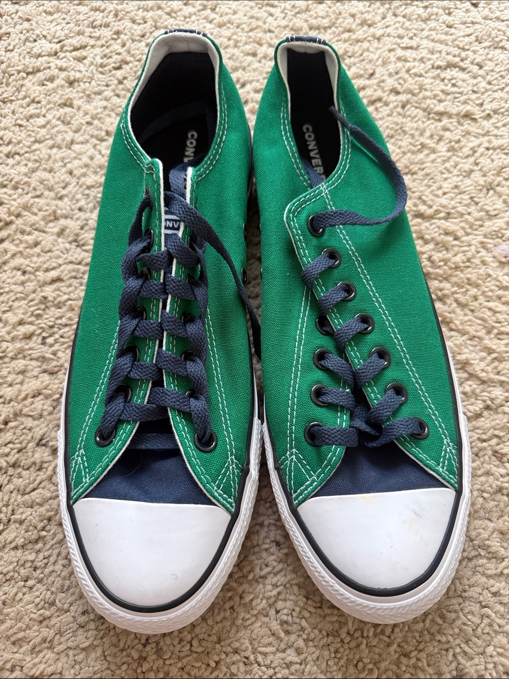 Converse Low Top Canvas Sneakers in Green and Navy, Men’s 10 or Women’s 12